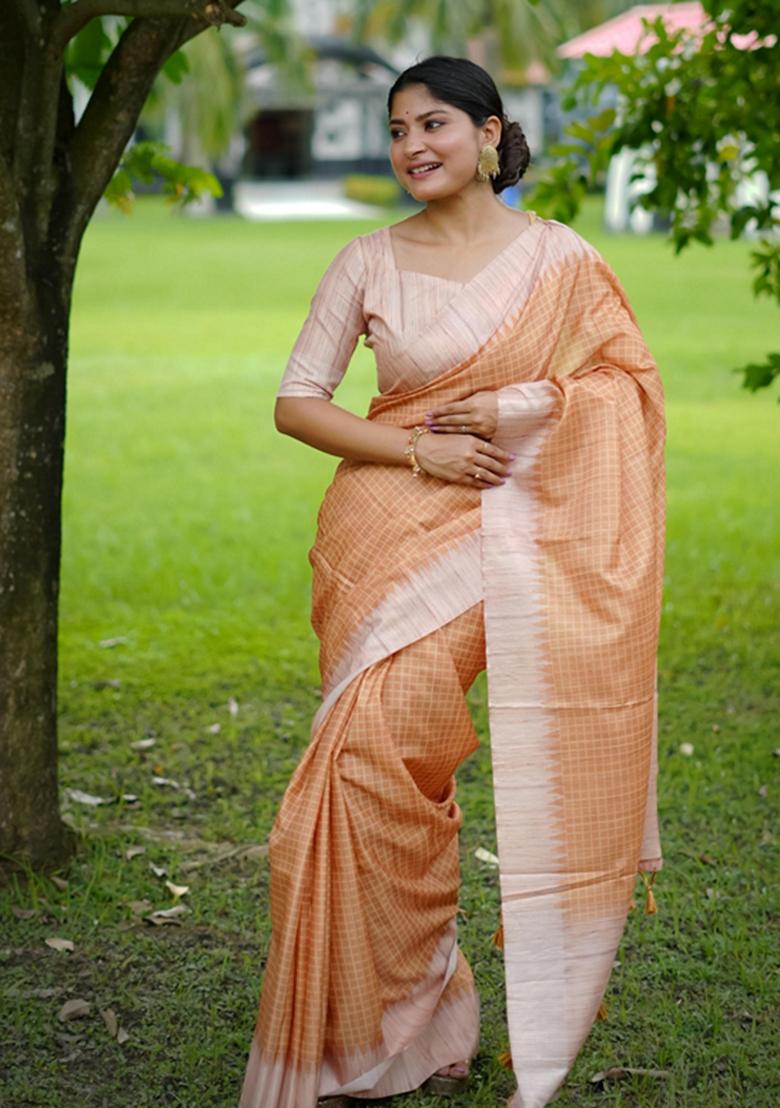 Yellow Woven Silk Saree Set