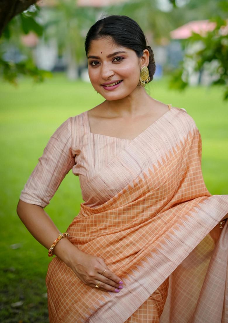 Yellow Woven Silk Saree Set