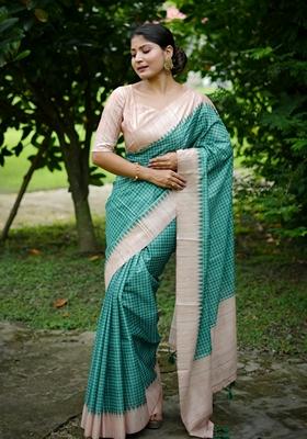 Sea Green Woven Silk Saree Set
