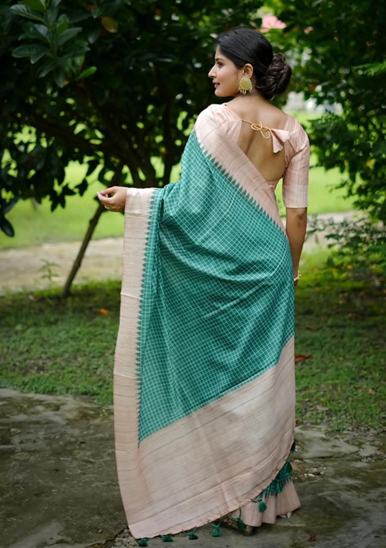 Sea Green Woven Silk Saree Set