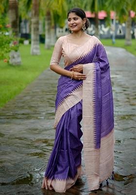 Purple Woven Silk Saree Set