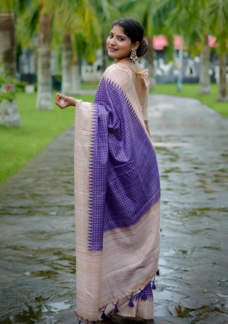Purple Woven Silk Saree Set