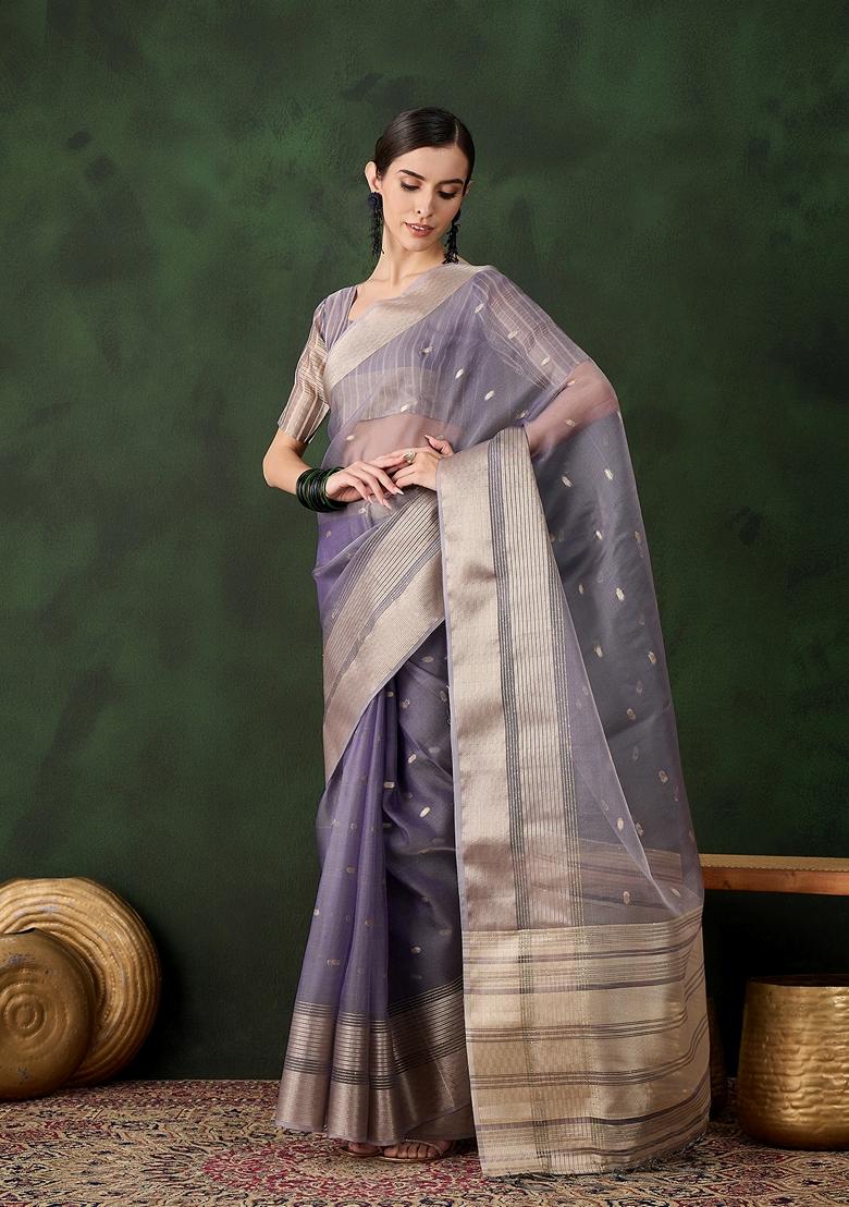 Lavender Woven Organza Saree Set