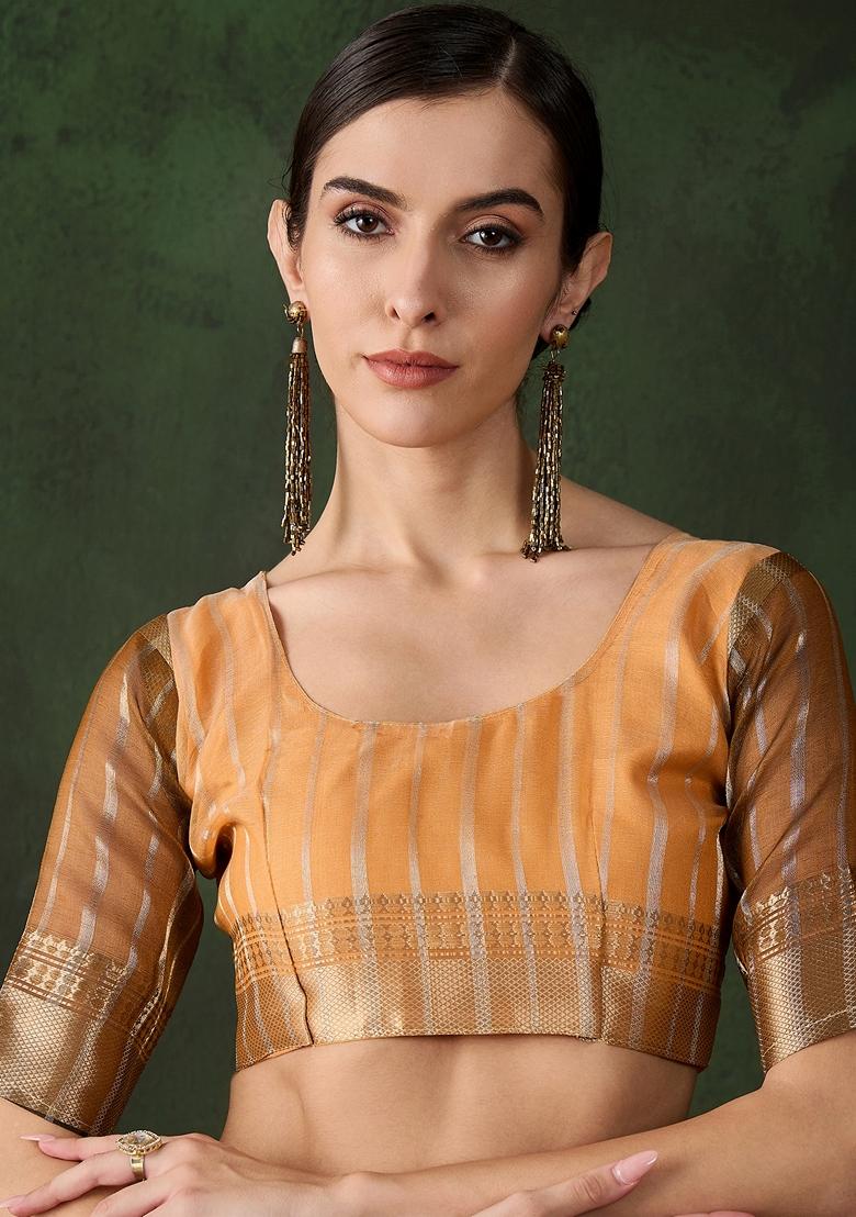 Yellow Woven Organza Saree Set