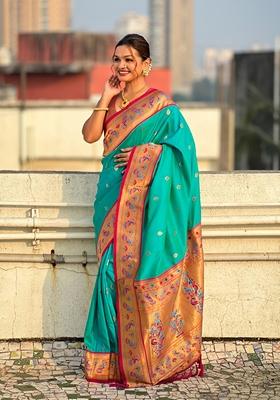 Sea Green Woven Silk Saree Set
