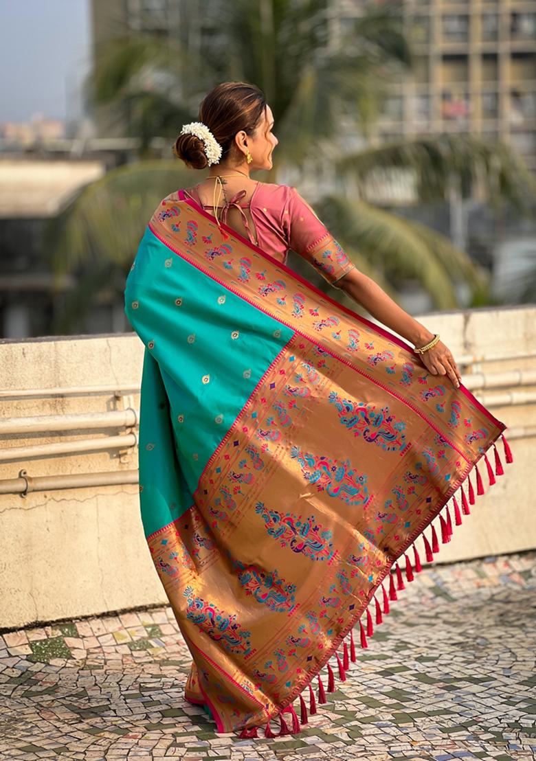 Sea Green Woven Silk Saree Set