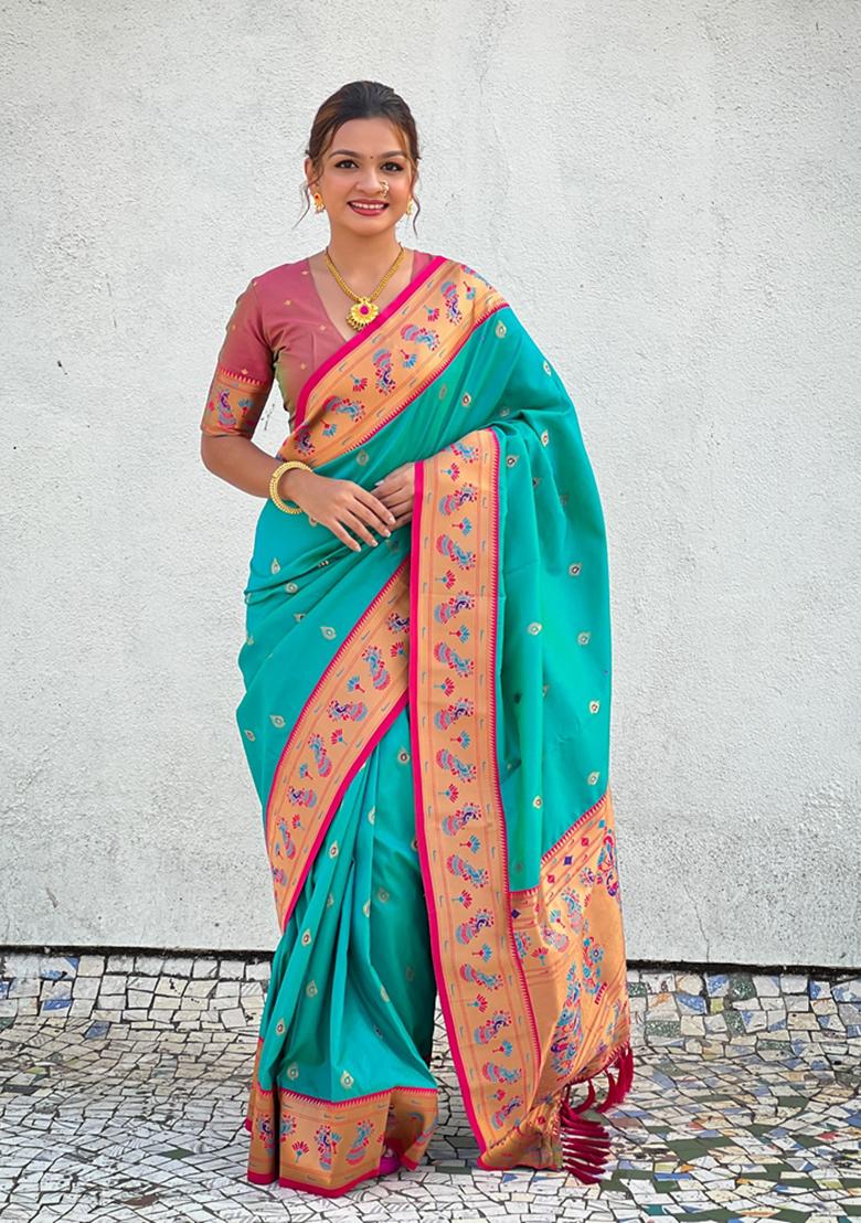 Sea Green Woven Silk Saree Set