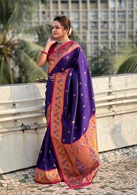 Lavender Woven Silk Saree Set