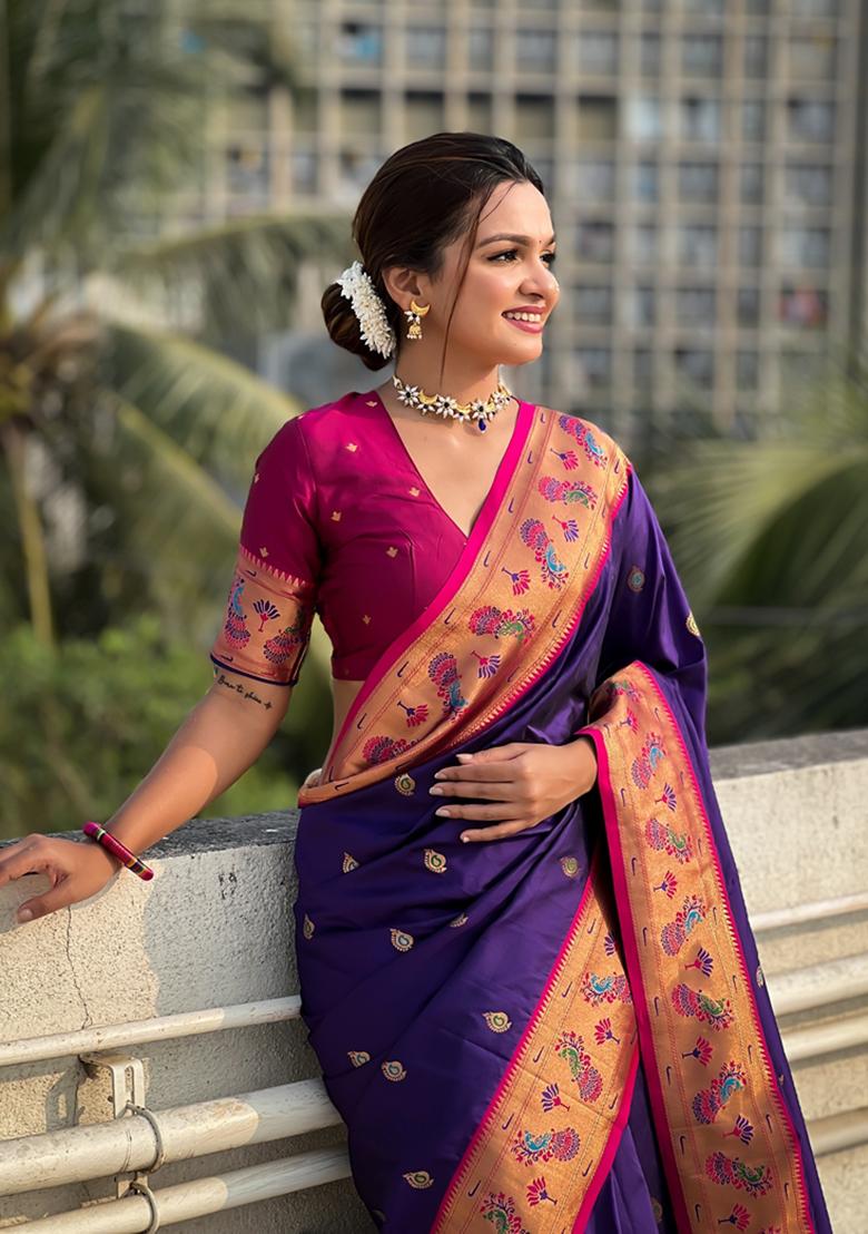 Lavender Woven Silk Saree Set