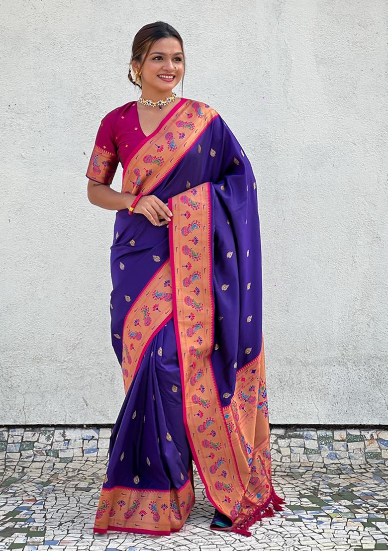 Lavender Woven Silk Saree Set