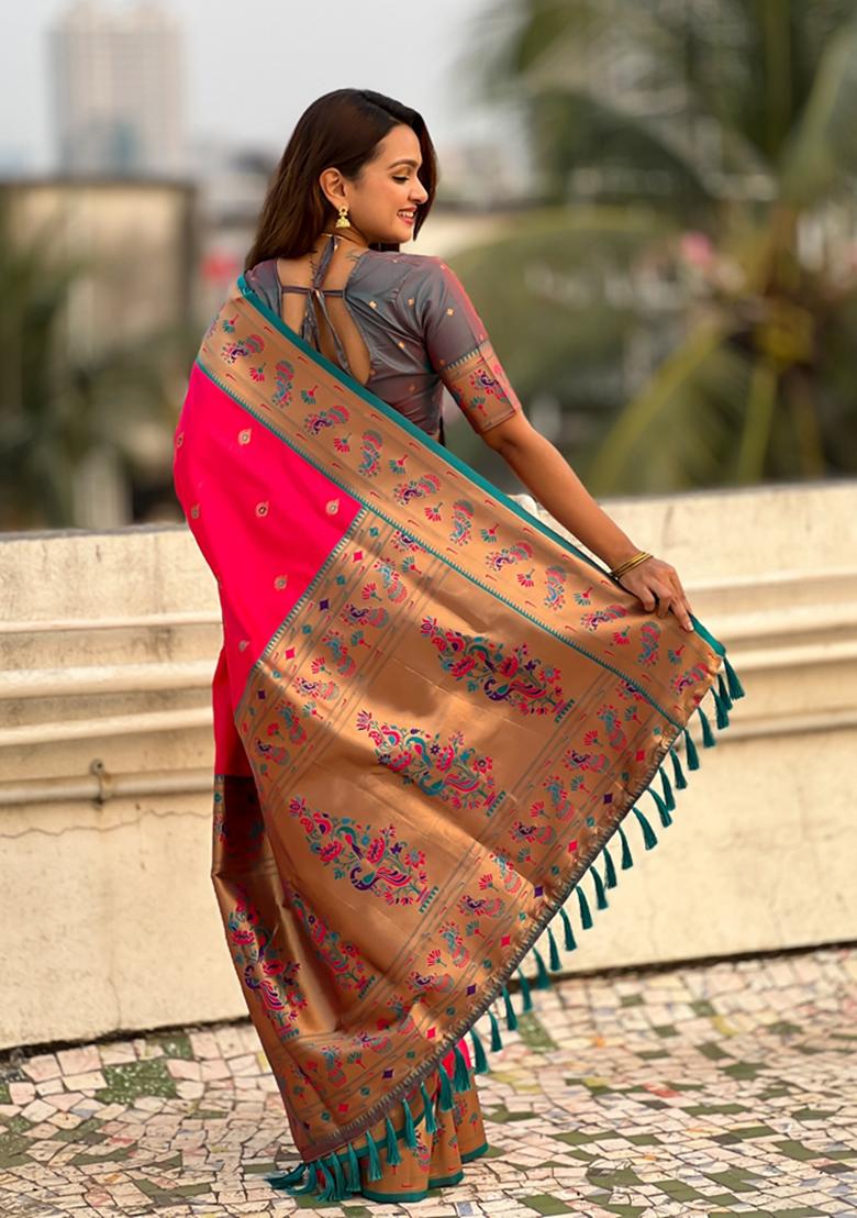 Red Woven Silk Saree Set