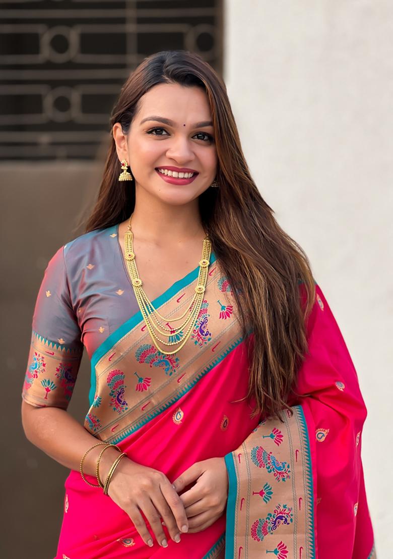 Red Woven Silk Saree Set