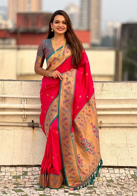 Red Woven Silk Saree Set
