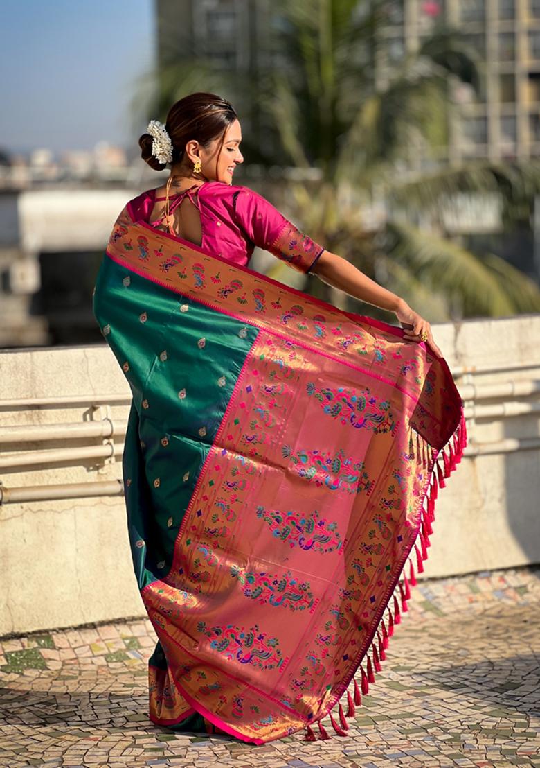 Blue Woven Silk Saree Set