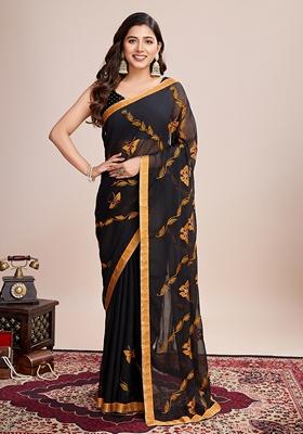 Black Embroidered Georgette Saree Set