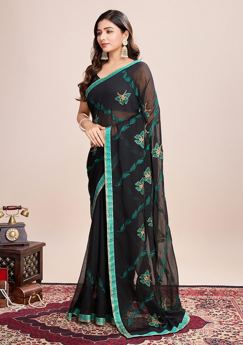 Black Embroidered Georgette Saree Set