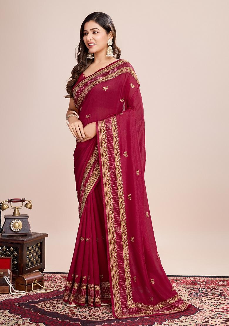 Red Embroidered Silk Saree Set