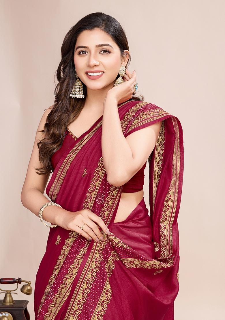 Red Embroidered Silk Saree Set
