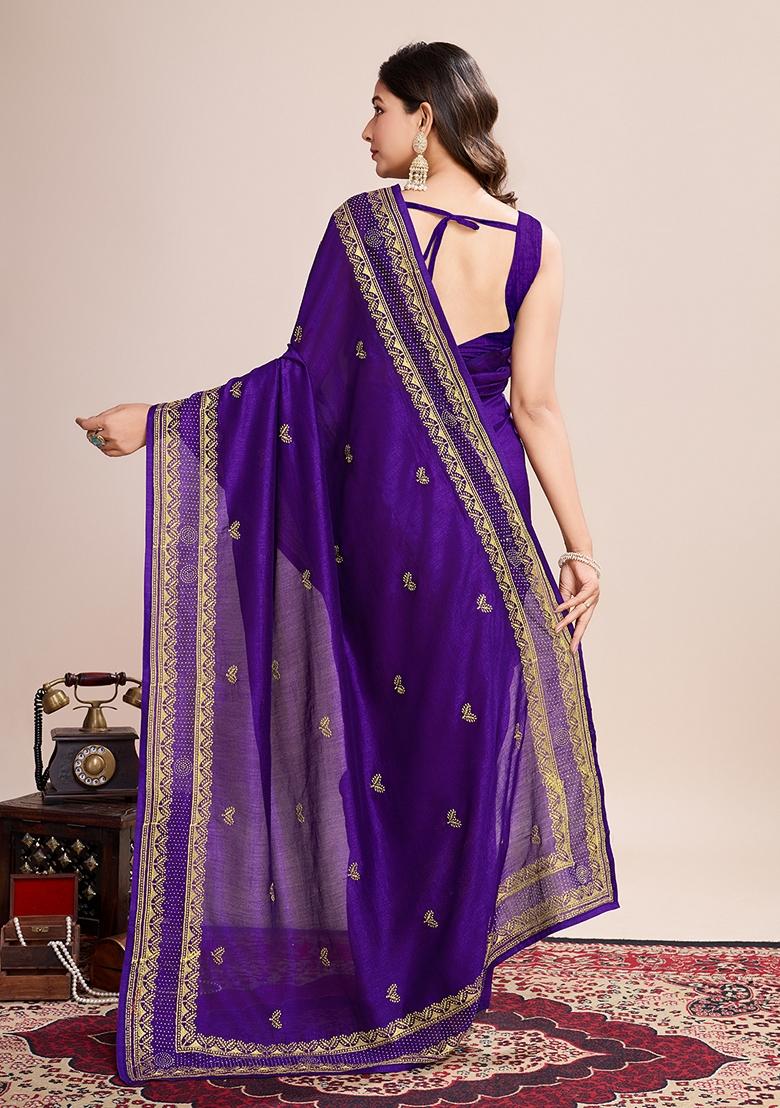 Wine Embroidered Silk Saree Set
