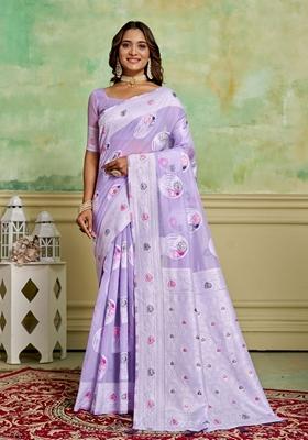 Lavender Woven Cotton Saree Set