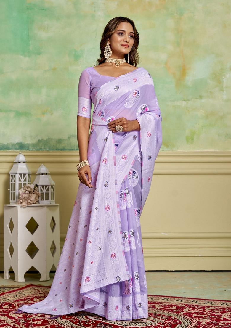 Lavender Woven Cotton Saree Set