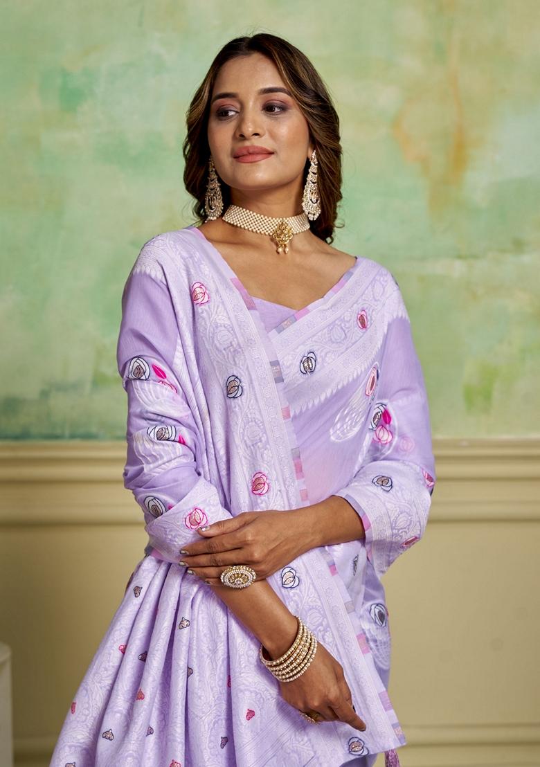 Lavender Woven Cotton Saree Set