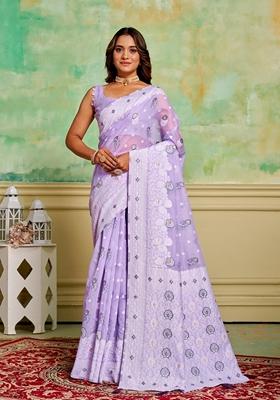 Lavender Woven Cotton Saree Set