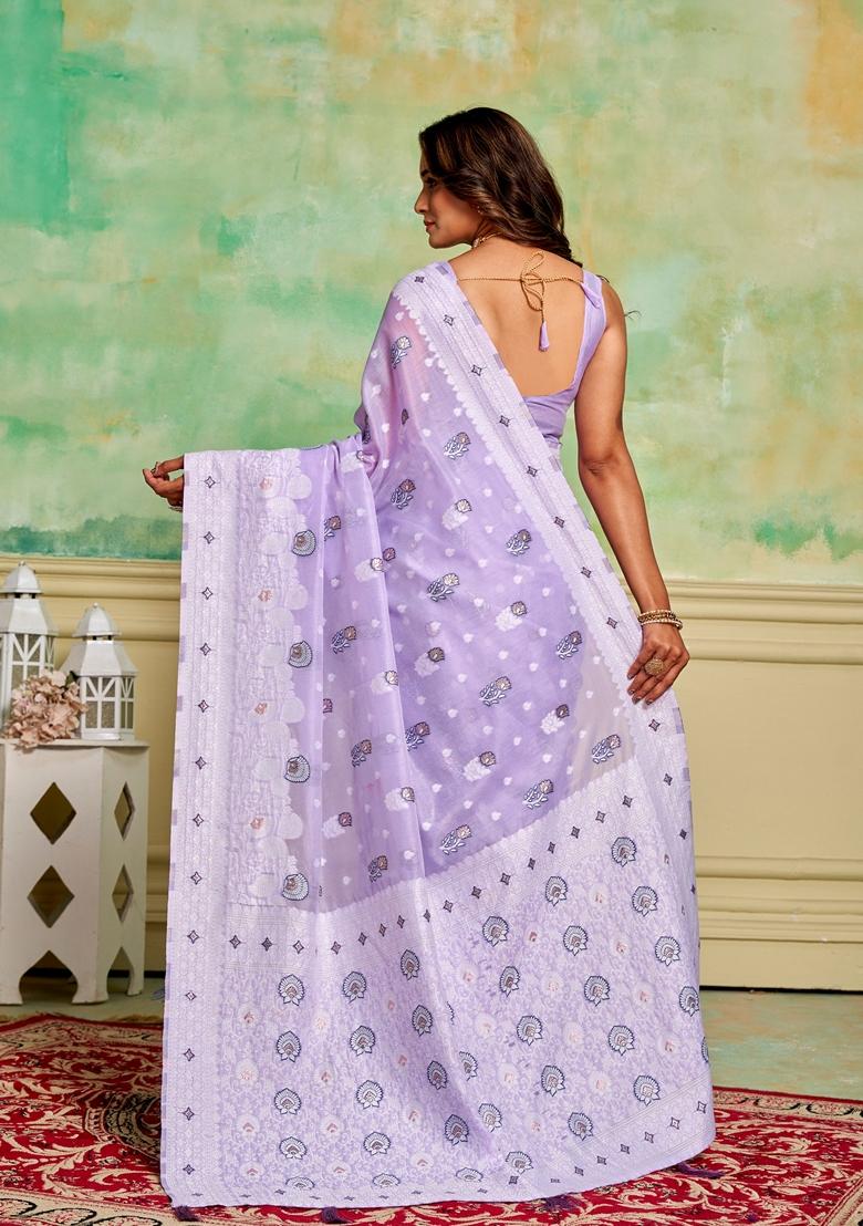 Lavender Woven Cotton Saree Set