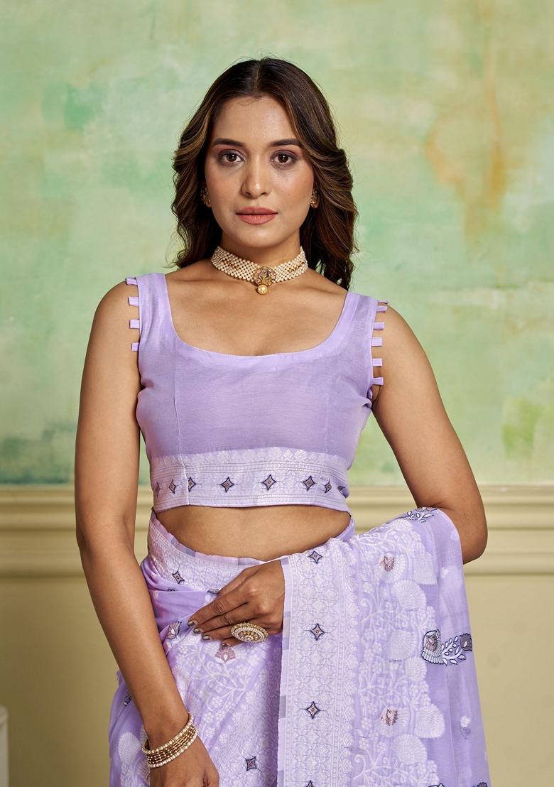 Lavender Woven Cotton Saree Set