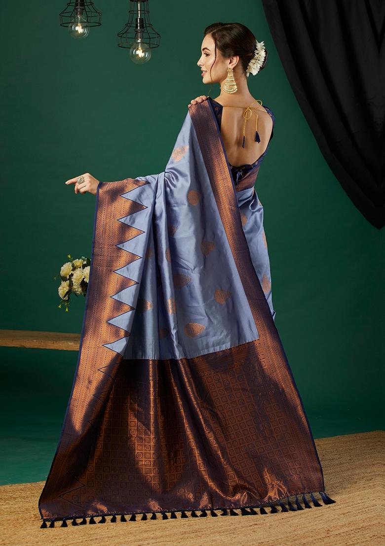 Lavender Woven Silk Saree Set