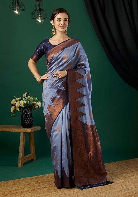 Lavender Woven Silk Saree Set