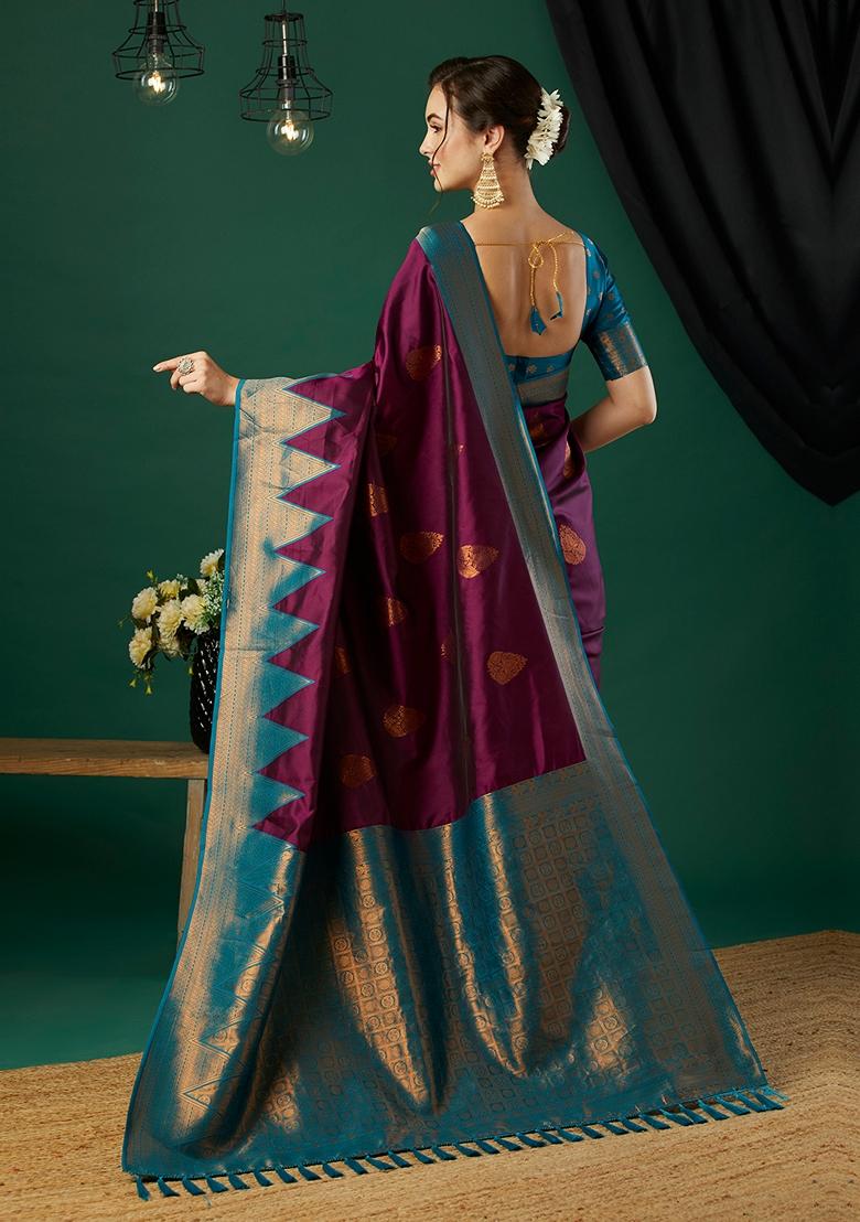 Wine Woven Silk Saree Set