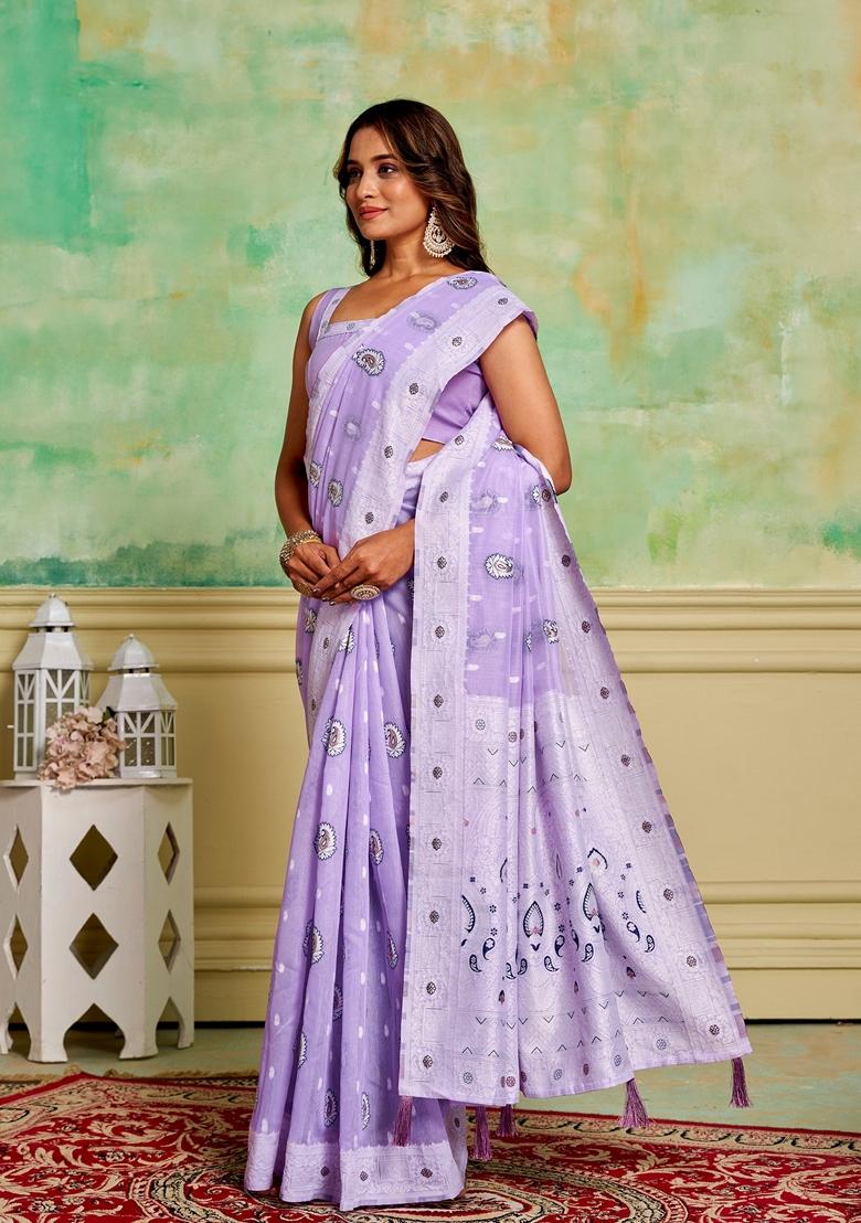 Lavender Woven Cotton Saree Set