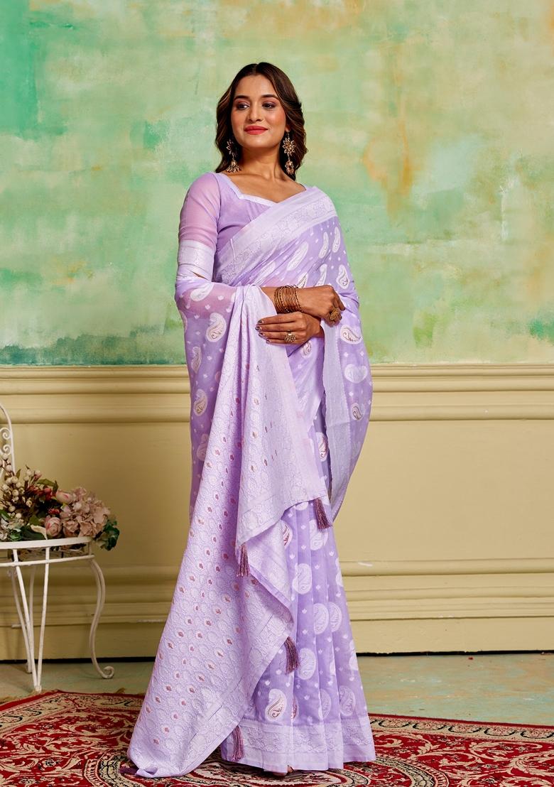 Lavender Woven Cotton Saree Set