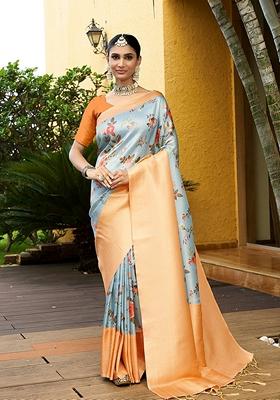 Grey Woven Crepe Saree Set