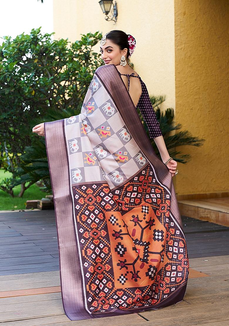 Off White Woven Crepe Saree Set