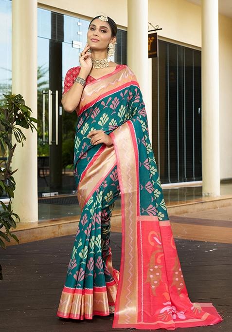 Green Woven Crepe Saree Set
