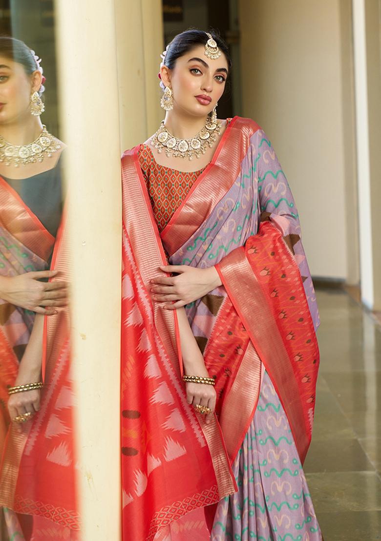 Purple Woven Crepe Saree Set