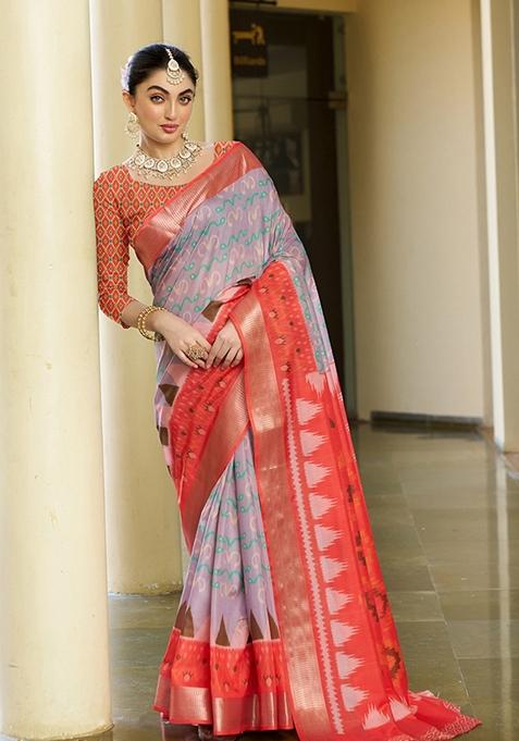 Purple Woven Crepe Saree Set