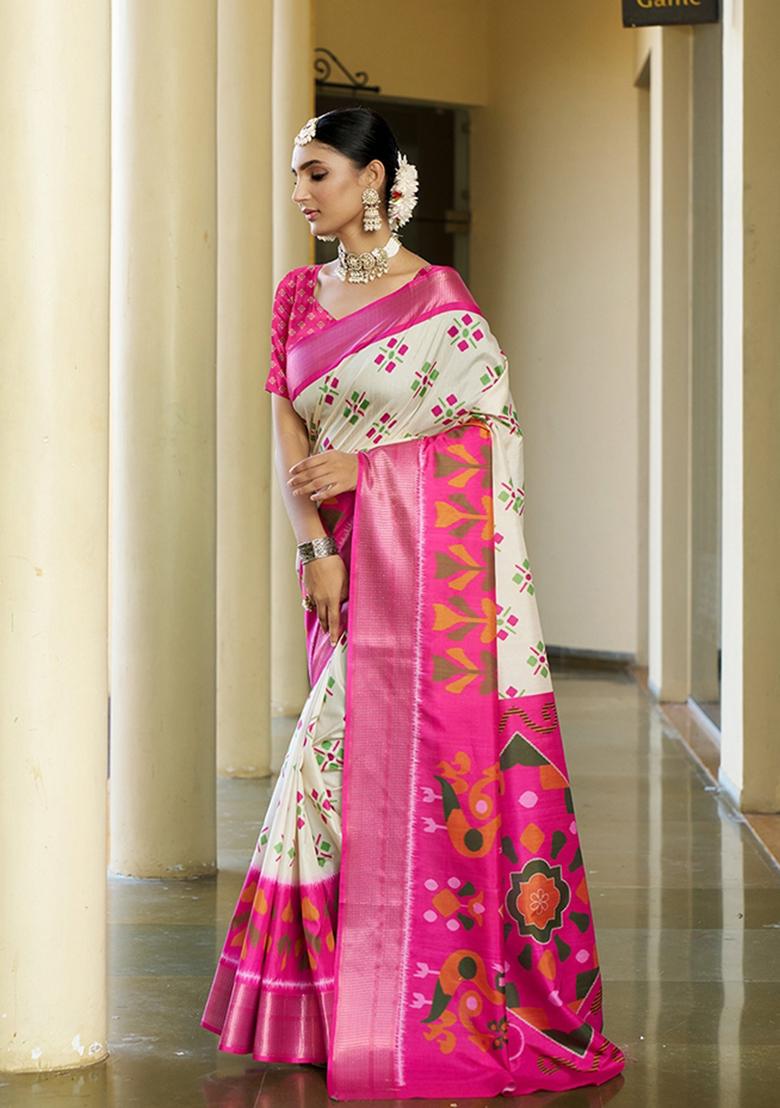 Cream Woven Crepe Saree Set