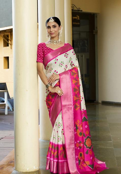 Cream Woven Crepe Saree Set