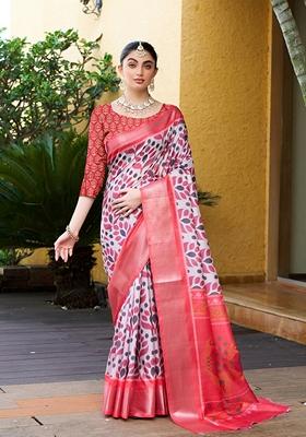 White Woven Crepe Saree Set