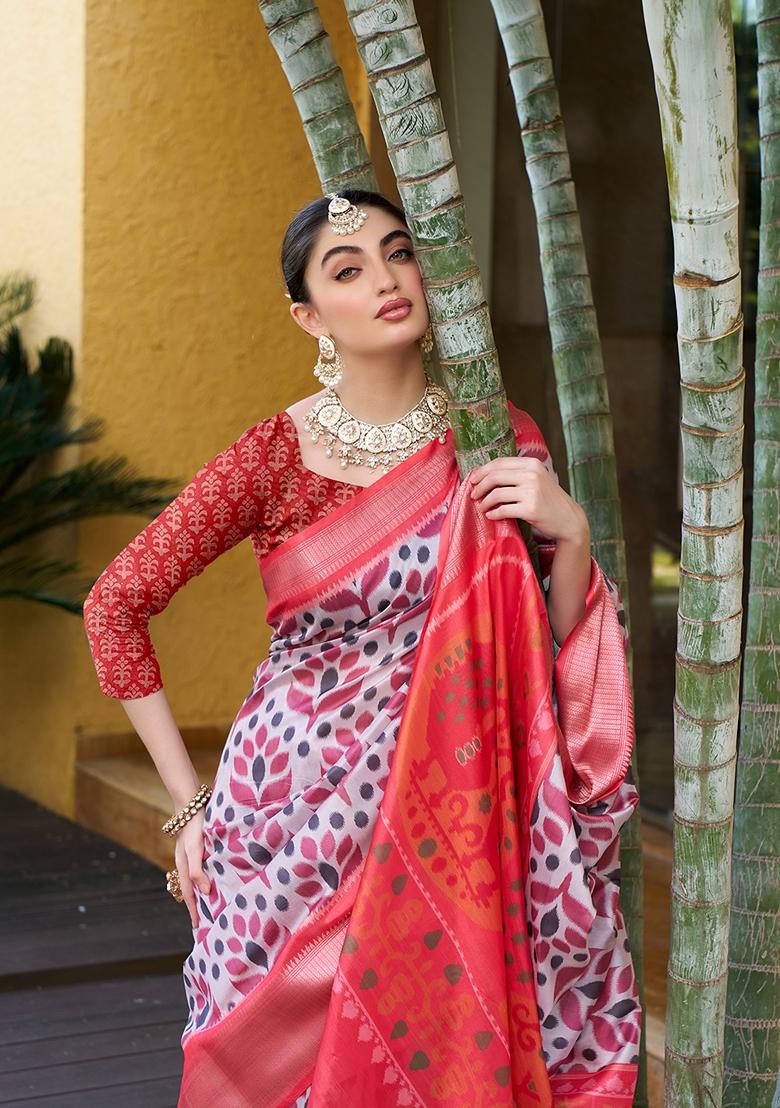 White Woven Crepe Saree Set