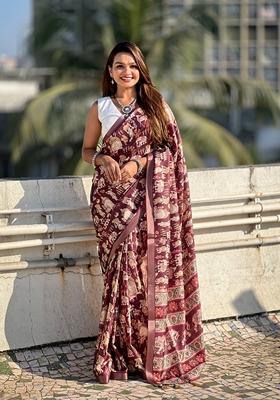 Wine Woven Silk Saree Set