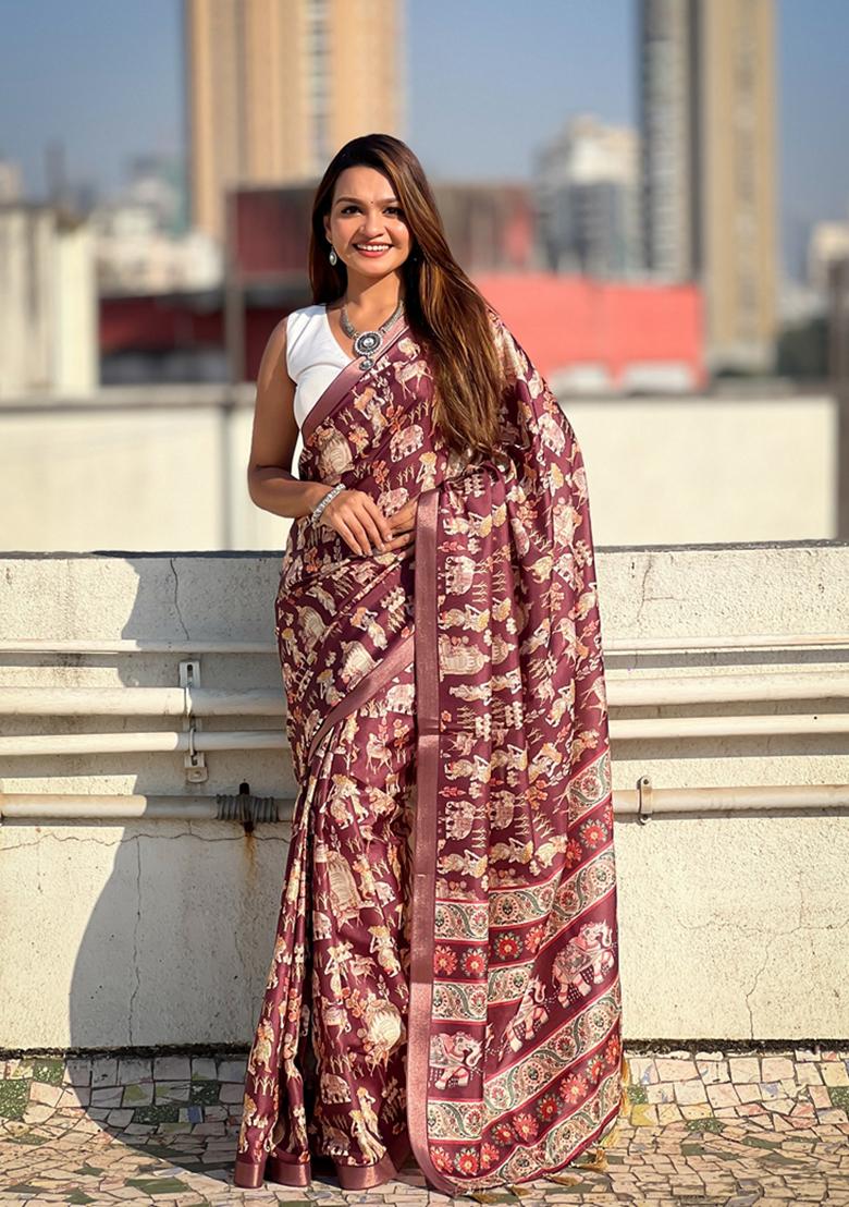 Wine Woven Silk Saree Set