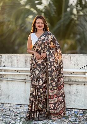 Brown Woven Silk Saree Set