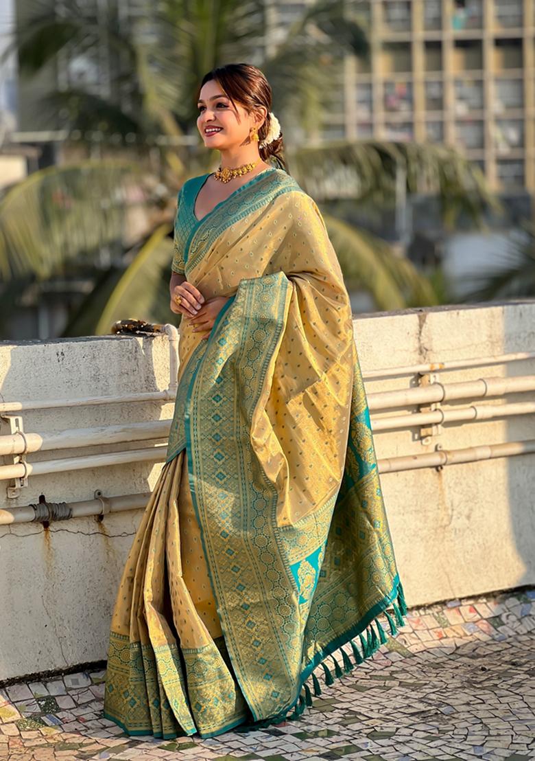 Green Woven Silk Saree Set