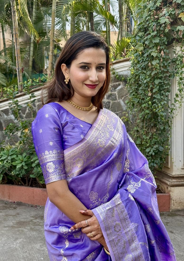 Purple Woven Silk Saree Set