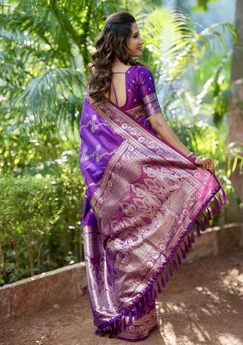 Violet Woven Silk Saree Set