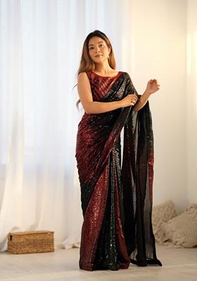 Black Embroidered Georgette Saree Set